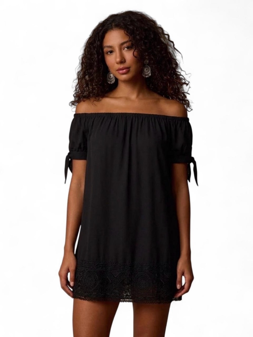 Lulus Babydoll Lace Off The Shoulder Mini Dress Small LBD Going Out Party Casual